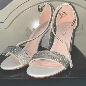 Crystal Block Heel Sandal with Shimmering Accents.